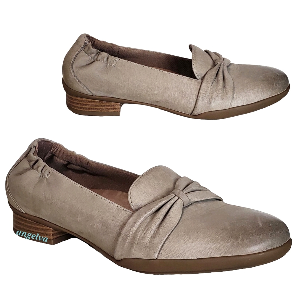 New Dansko karen 5.5-6 burnished nubuck bow belted comfort slip on loafers taupe